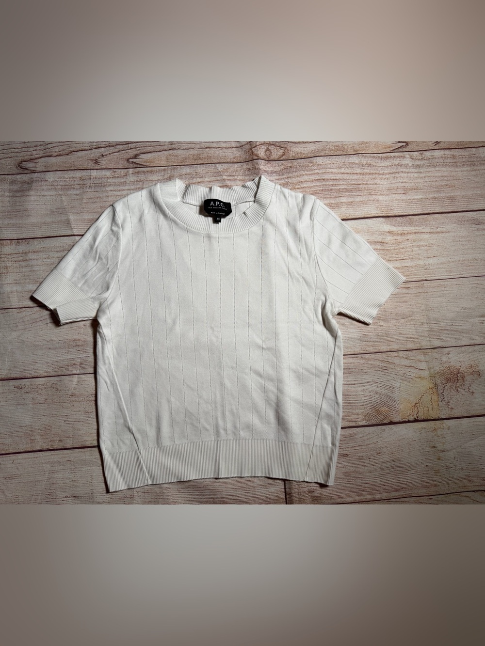 A.P.C. White Short-Sleeve Ribbed Knit Top Preppy, Old‎ Money, Minimalist